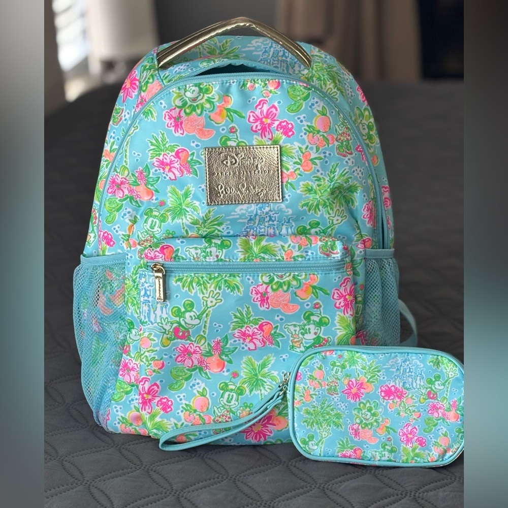 Disney Parks Lilly Pulitzer Mickey and Minnie Backpack and matching wristlet